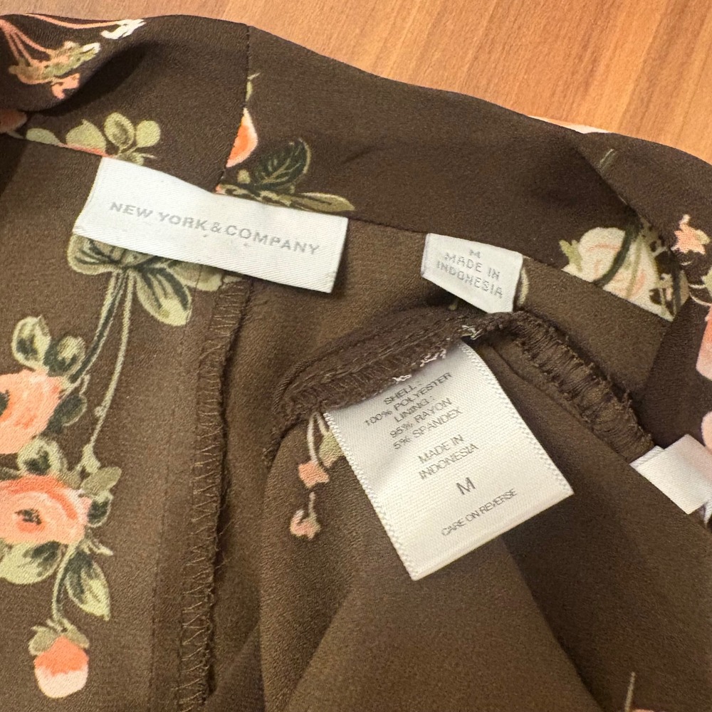 Y2K Girly Twee Brown and Pink Floral Draped Cowl Neck Layered Blouse Size M - Picture 5 of 5